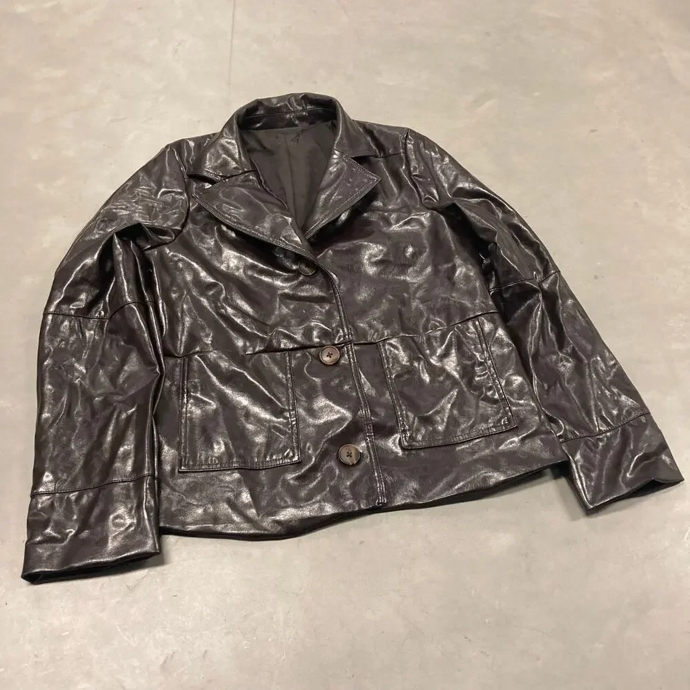 vintage y2k brown leather jacket